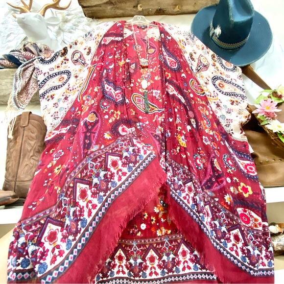Stunning paisley boho kimono Cape/cover up w shabby chic beach vacay vibe - Picture 6 of 15